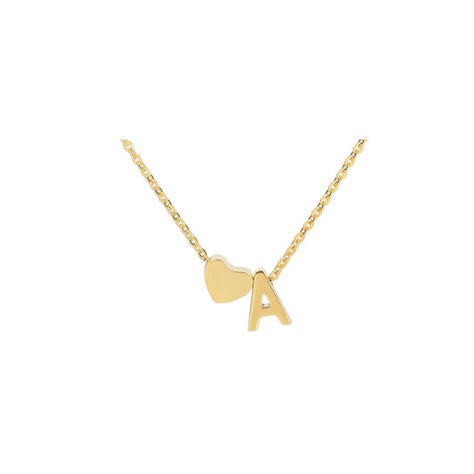 14k Gold Heart with Personalized Letter Necklace