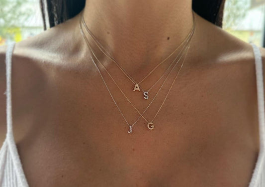 14k Gold Small Letter with Diamonds Necklace