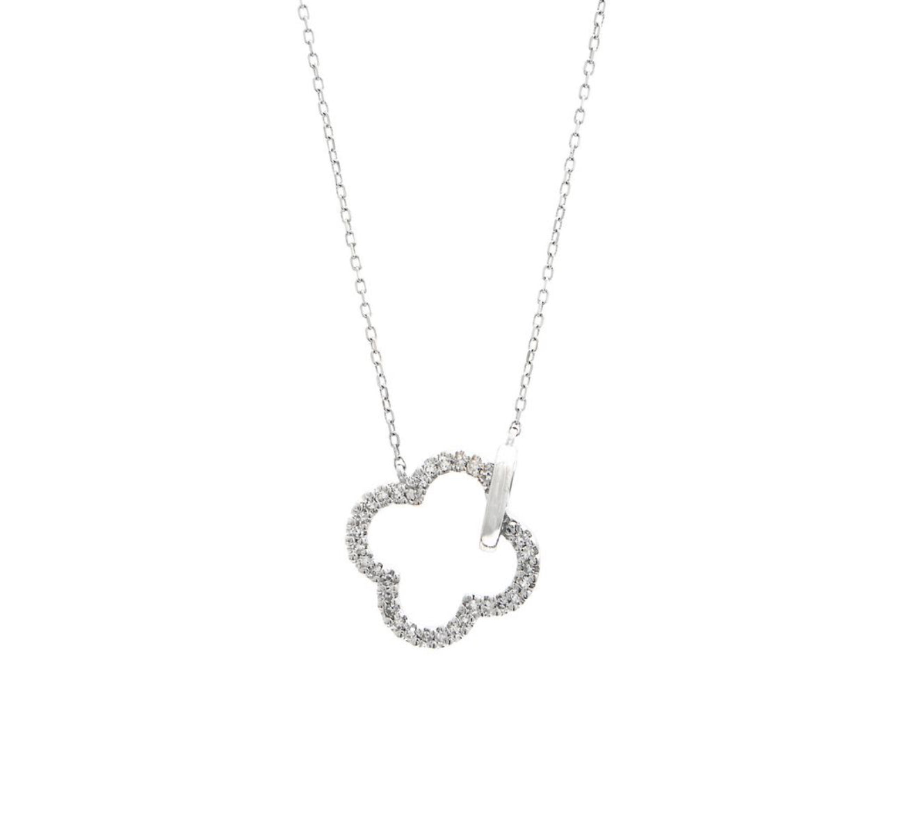 14k Gold Clover with Diamonds Necklace