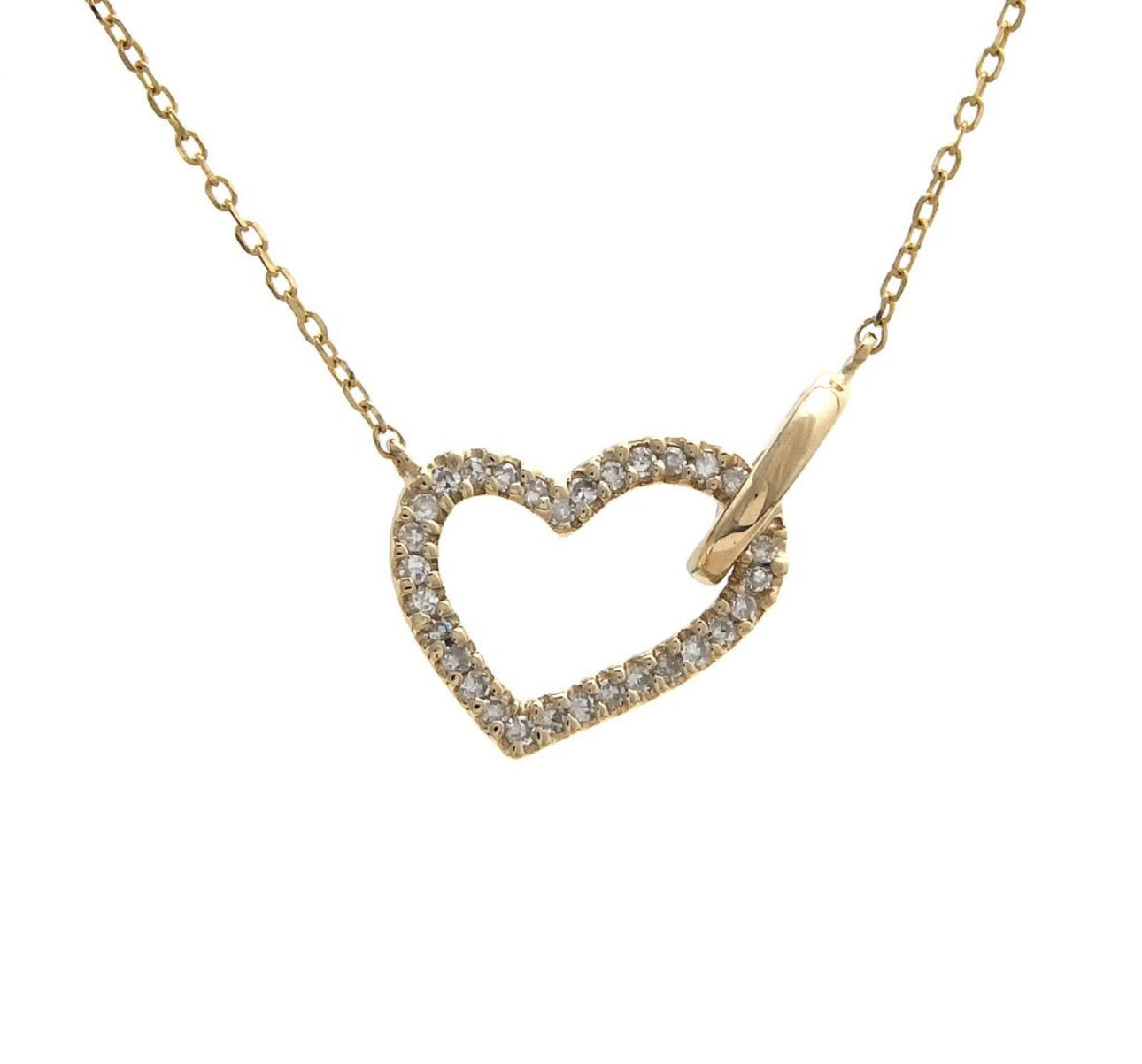 14k Gold Open Heart with Diamonds Necklace