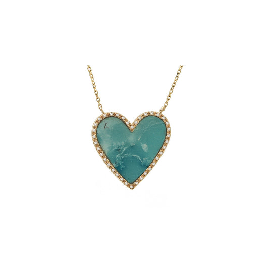 14K Gold Turquoise & Diamonds Heart Necklace