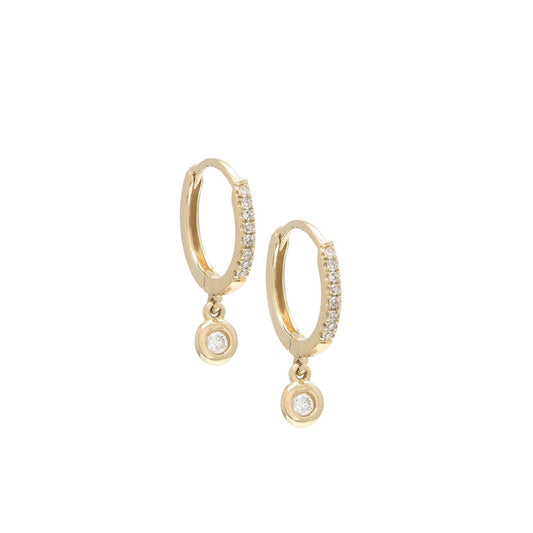 14k Gold & One Bezel Diamond Hoops