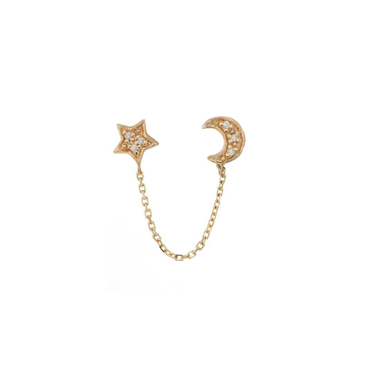 14k Gold Star & Moon Connecting  Earrings