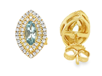 14k Gold Aquamarine Marquise with Diamonds Earrings