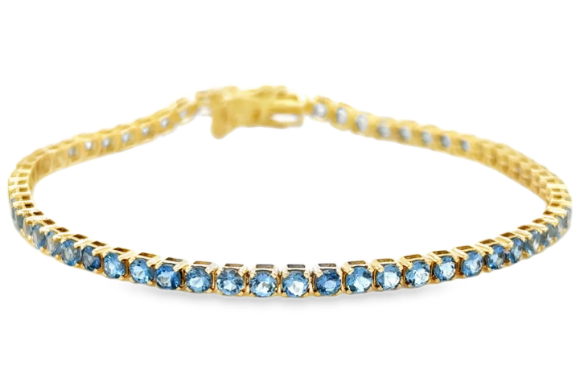 14KT YELLOW GOLD AQUAMARINE TENNIS BRACELET