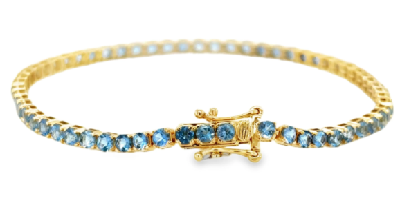 14KT YELLOW GOLD AQUAMARINE TENNIS BRACELET