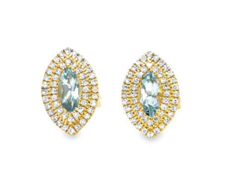 14k Gold Aquamarine Marquise with Diamonds Earrings