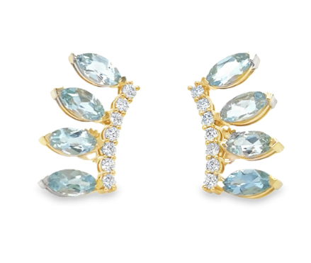 14KT YELLOW GOLD AQUAMARINE AND DIAMONDS EARRING