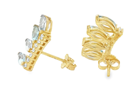 14KT YELLOW GOLD AQUAMARINE AND DIAMONDS EARRING