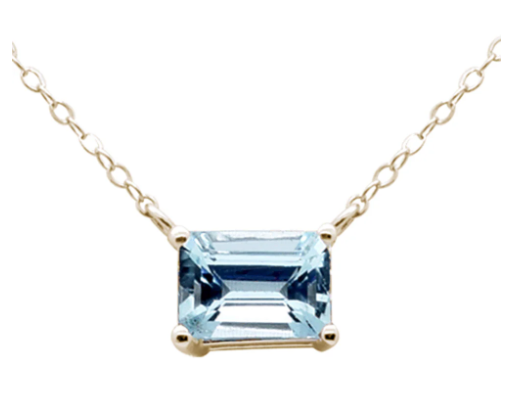 14K Yellow Gold Aquamarine Gemstone Solitaire Pendant Necklace