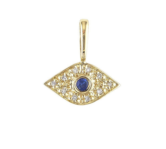 14k Gold Sapphire Evil Eye Pendant