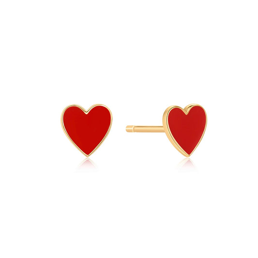 14k Gold & Enamel Heart Pushback Earrings