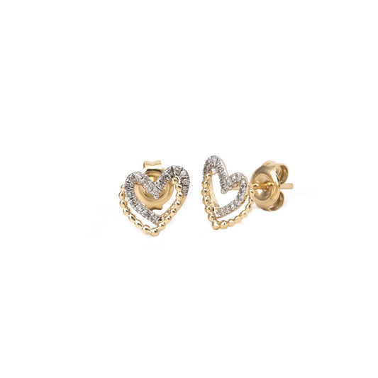 14k Gold Yellow & White Heart Earrings