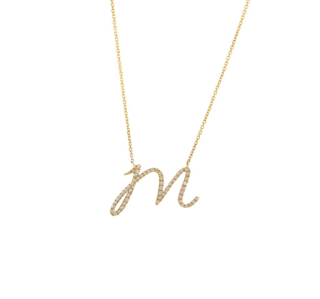 14k Gold Cursive Letter with Diamonds Necklace