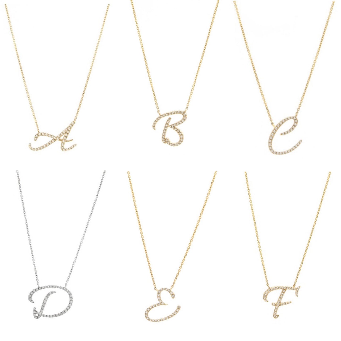 14k Gold Cursive Letter with Diamonds Necklace