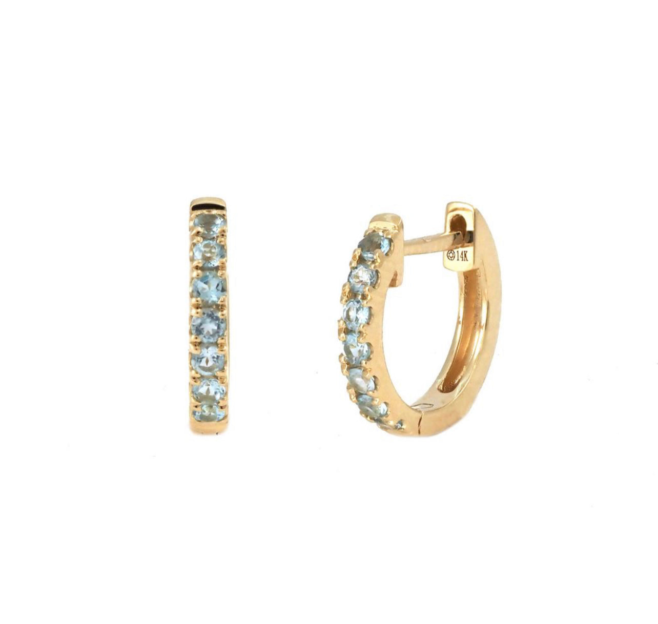 14k Gold Blue Topaz Hoop Earrings