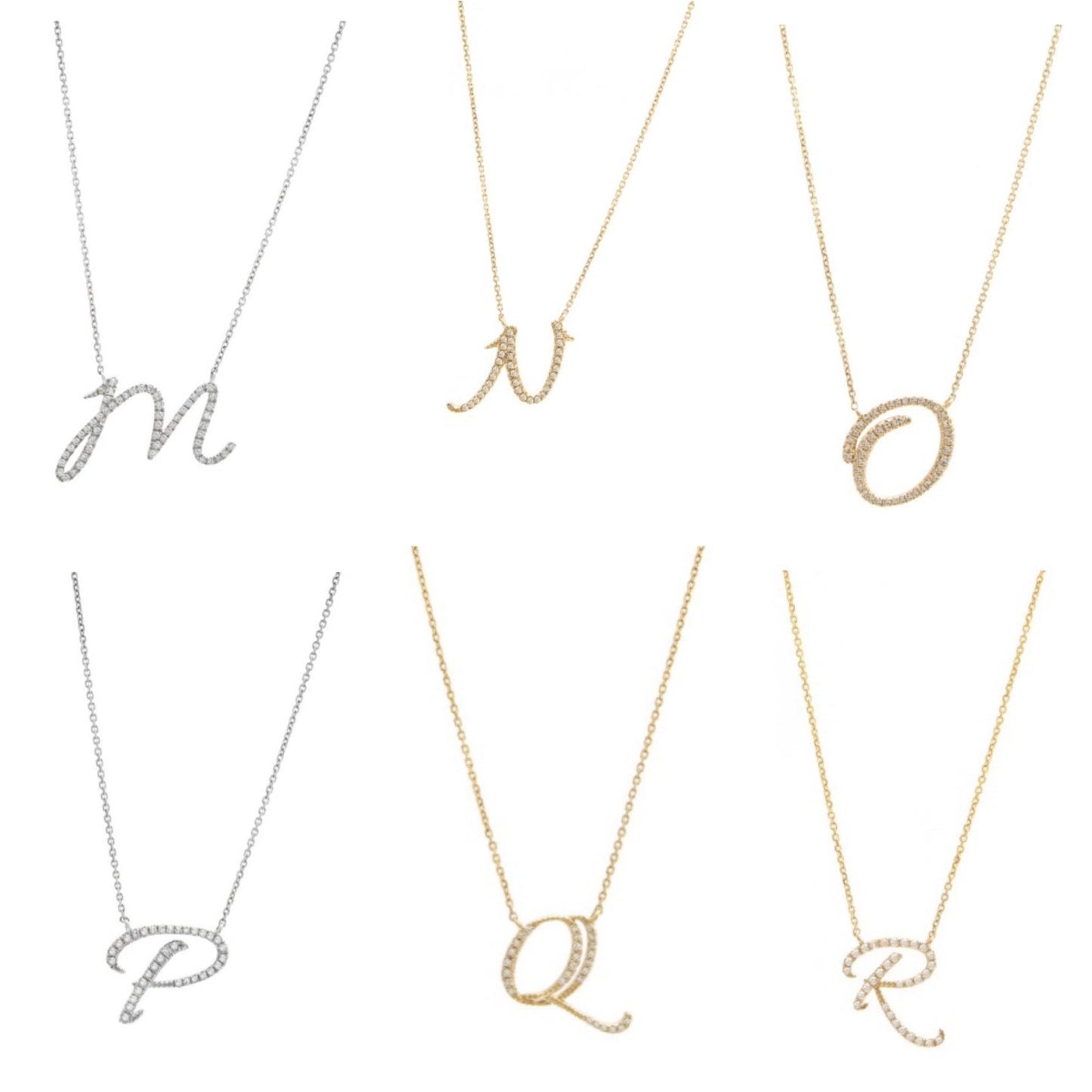 14k Gold Cursive Letter with Diamonds Necklace