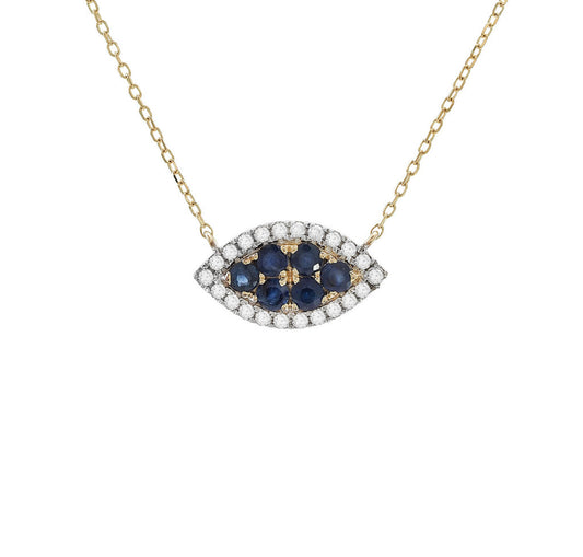 14k Gold Blue Sapphire & Diamonds Eye Necklace