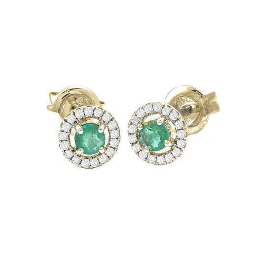 14k Emerald & Diamonds Halo Earrings