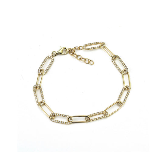 14k Gold & Diamonds Paper Clip Bracelet