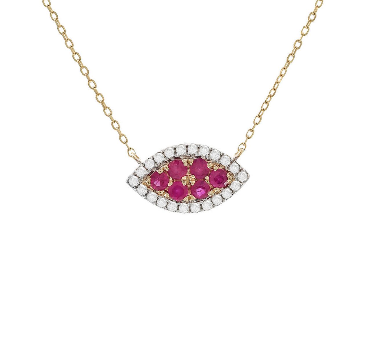 14k Gold Ruby & Diamonds Eye Necklace