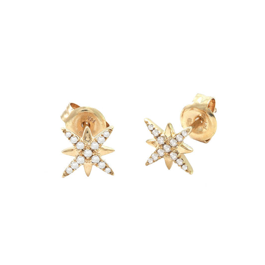 14k Gold Star with Diamonds Stud Earrings