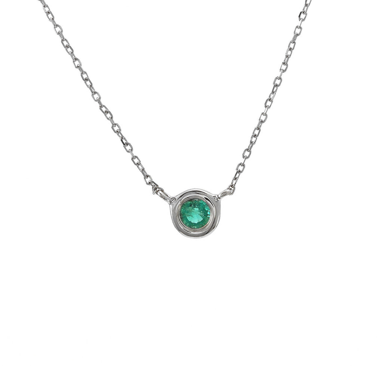 14k Gold Emerald Bezel Necklace