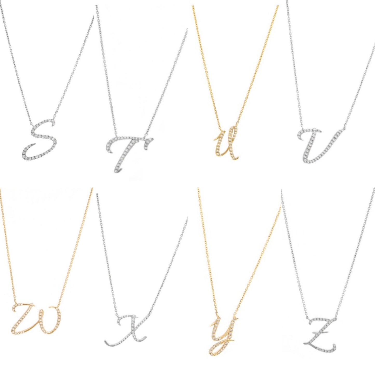 14k Gold Cursive Letter with Diamonds Necklace