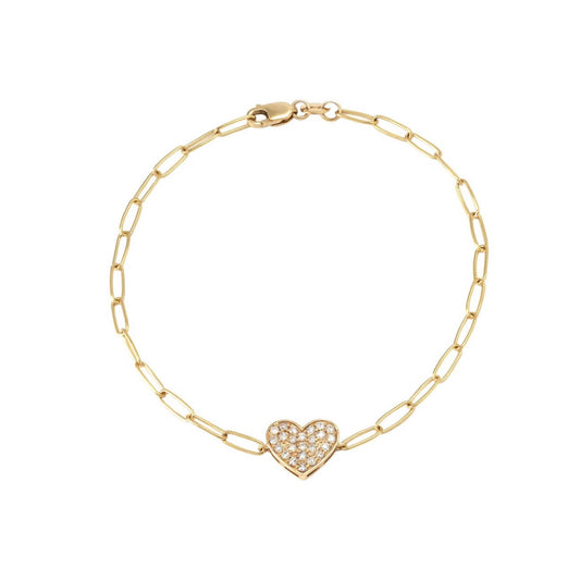 14k Gold Diamond Heart & Paper Clip Bracelet